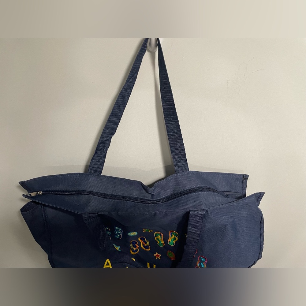 {ARUBA} 🇦🇼 One Happy Island tote bag zipper top blue flip flops beach bag - Picture 3 of 4
